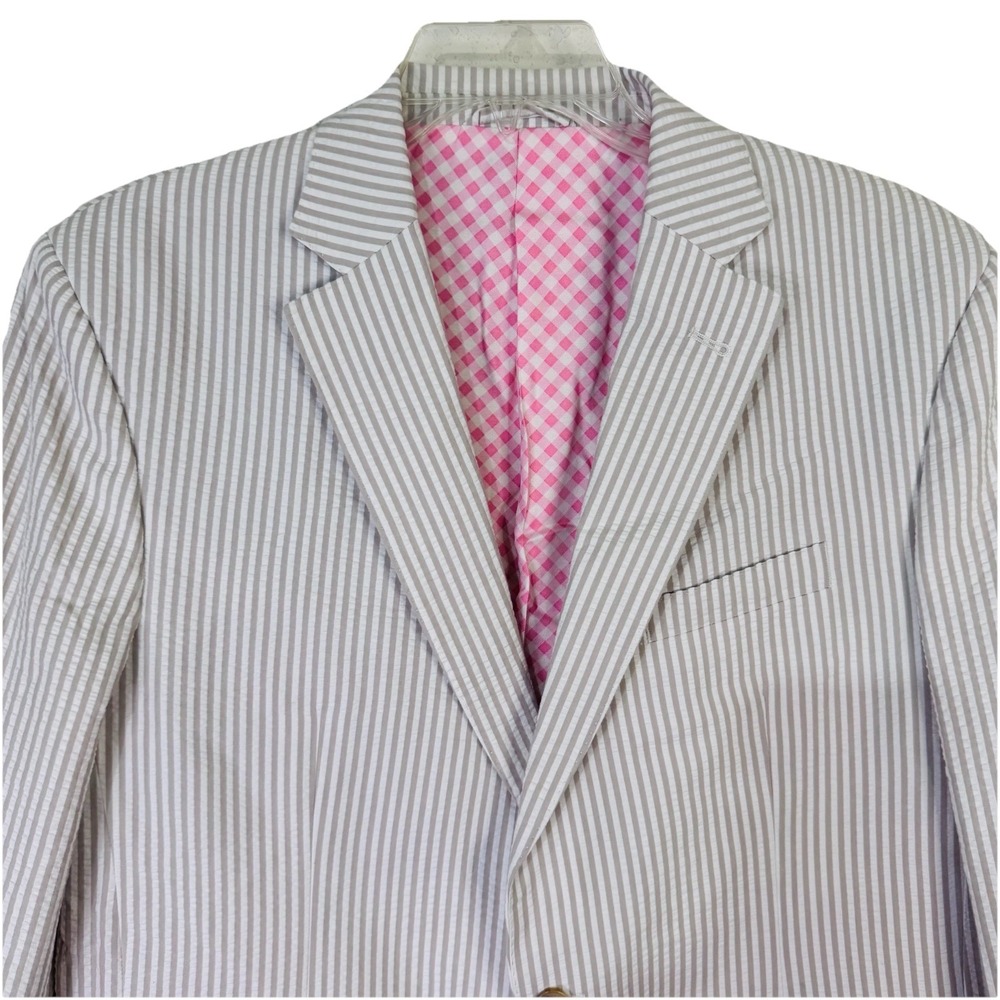 Vineyard Vines Seersucker Men Beige Cotton Blazer 44L Lining Pink Check Silk NWT - Picture 11 of 11